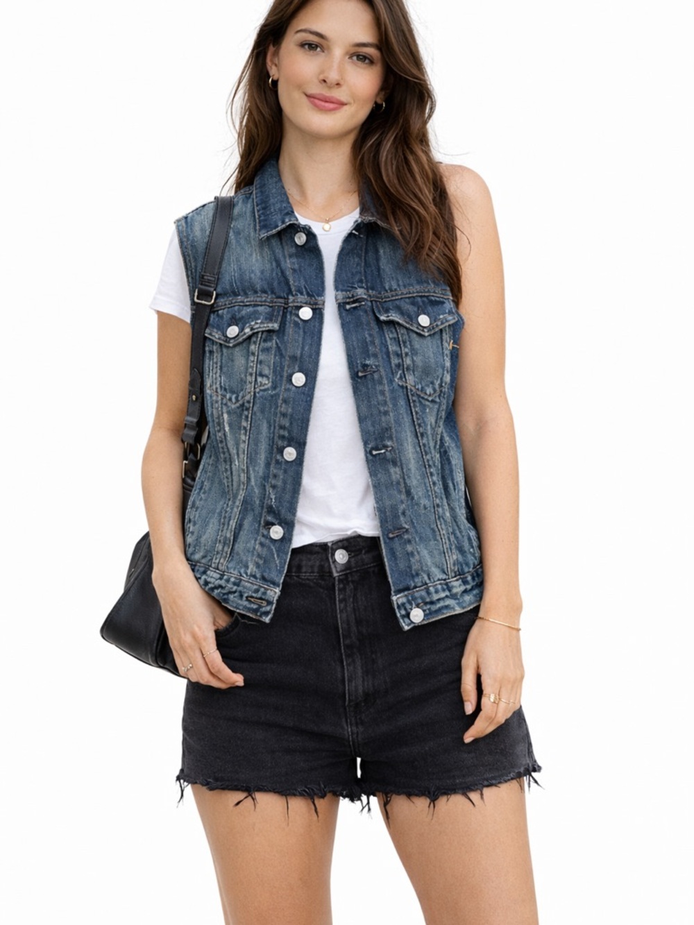 rag & bone Blue Denim Sleeveless Trucker Vest